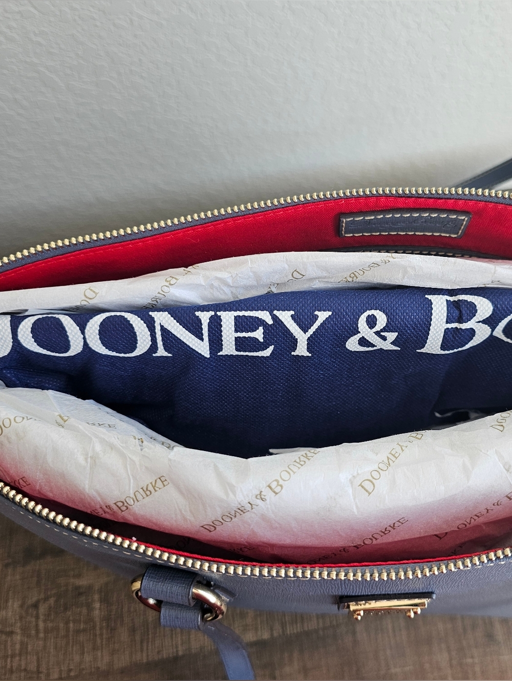 Dooney & Bourke Blue Saffiano-Style Tote with Gold Hardware - Picture 16 of 16